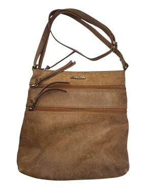 Estalon Brown Leather Multi-Pocket Cross Body Bag Purse